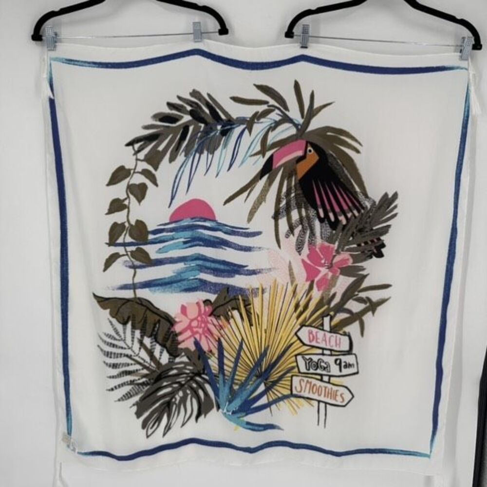 A New Day Scarf Wrap Tropical Print Toucan‎ Beach Island Large Fringe - Picture 9 of 13
